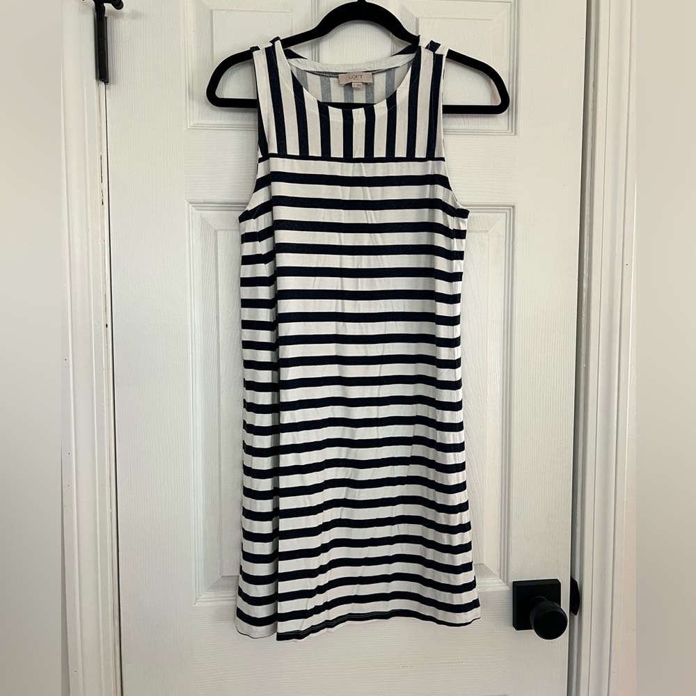 LOFT Navy and White Striped Dress